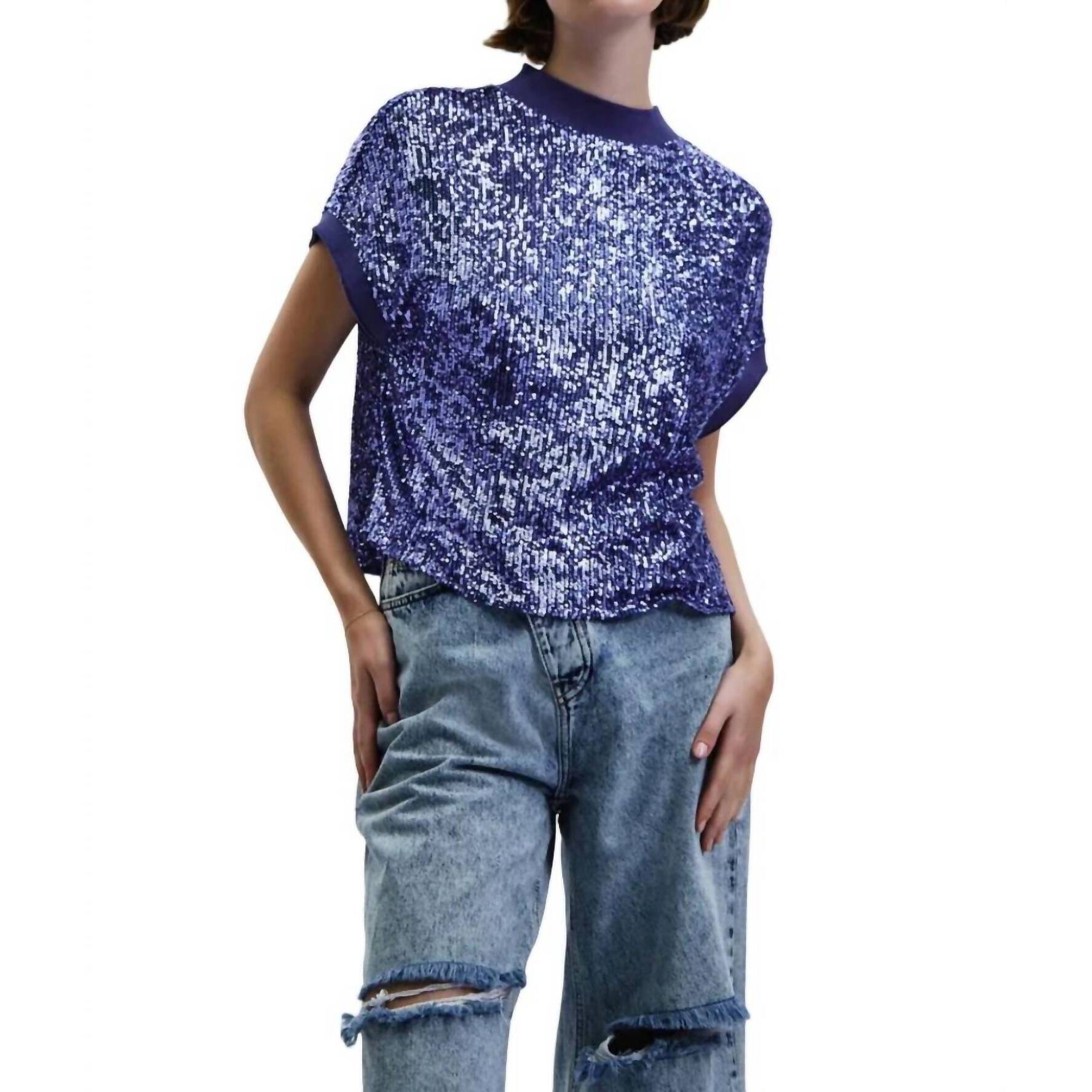 New In The Mood For Love Cosima Sequin Top In Lavender Blue